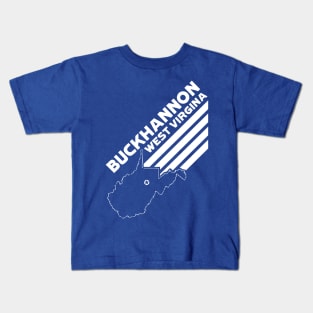 Buckhannon West Virginia with Stripes and State Outline - BLUE Kids T-Shirt